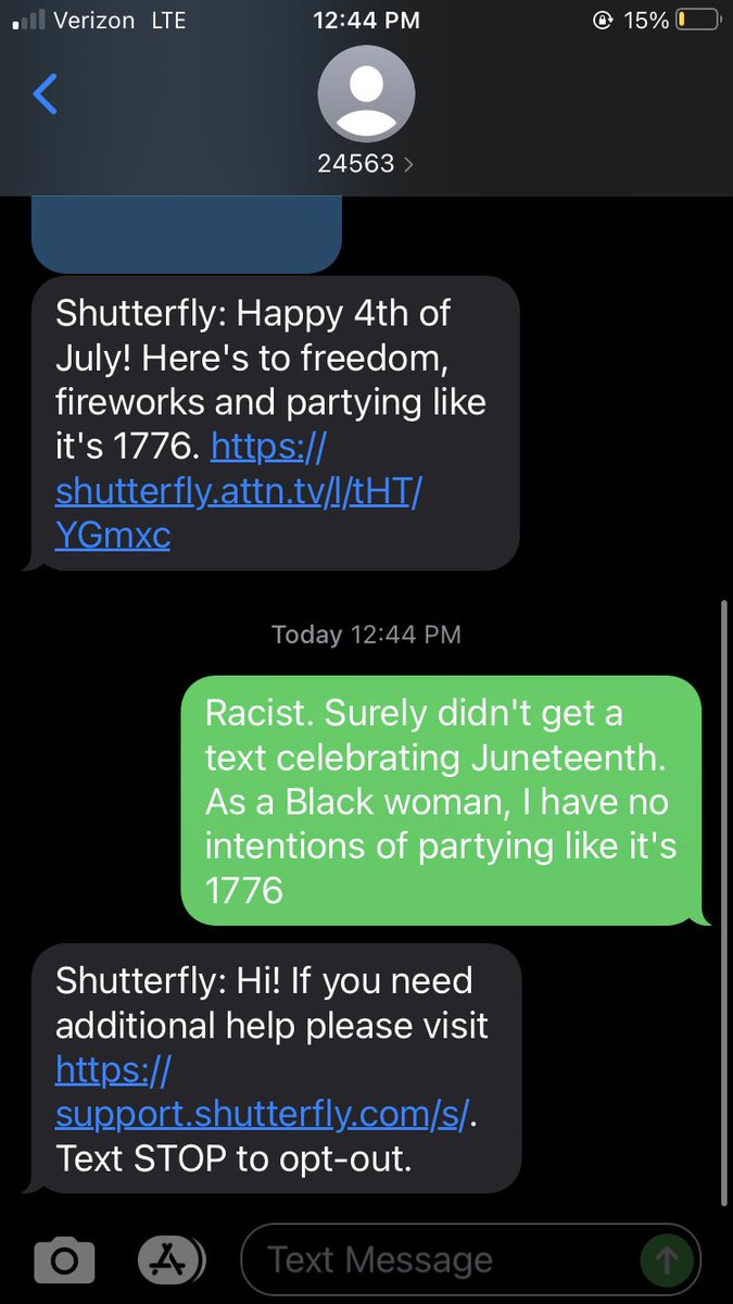 CandyReigns_'s tweet photo. @Shutterfly wants me, a Black woman, to party like it’s 1776. Nah. I’m good. https://t.co/5NrmmKCelK