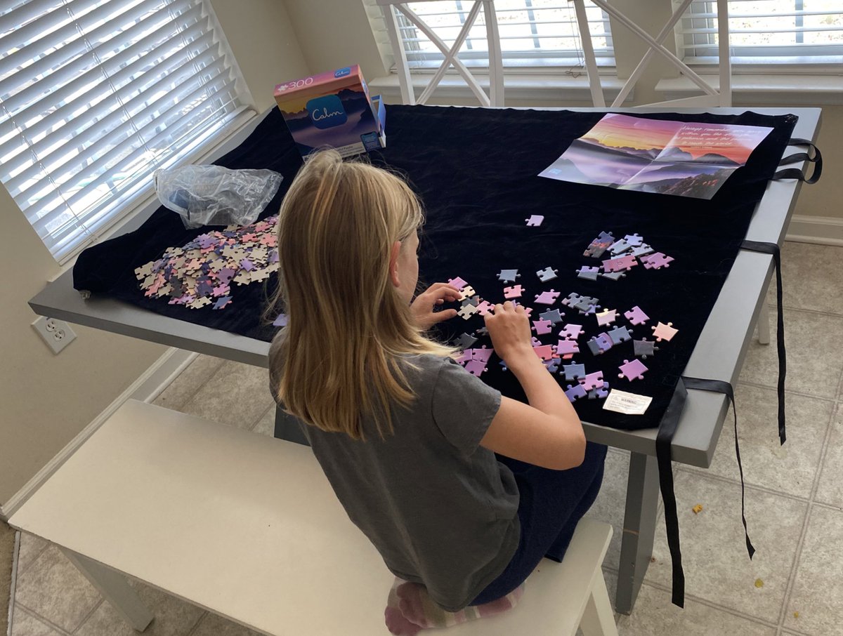 DocMcCafferty's tweet photo. Me: Alright, time to take a break from screens. Go find something else to do

First 5 min: Lots of upset, bargaining, frustration, some sass...

Next 5 min: Acceptance. 5yo took herself to bed for a nap and I found the 8yo attempting this puzzle

#Parenting #MommyMagic #QuietTime https://t.co/YBx0IPjMgT