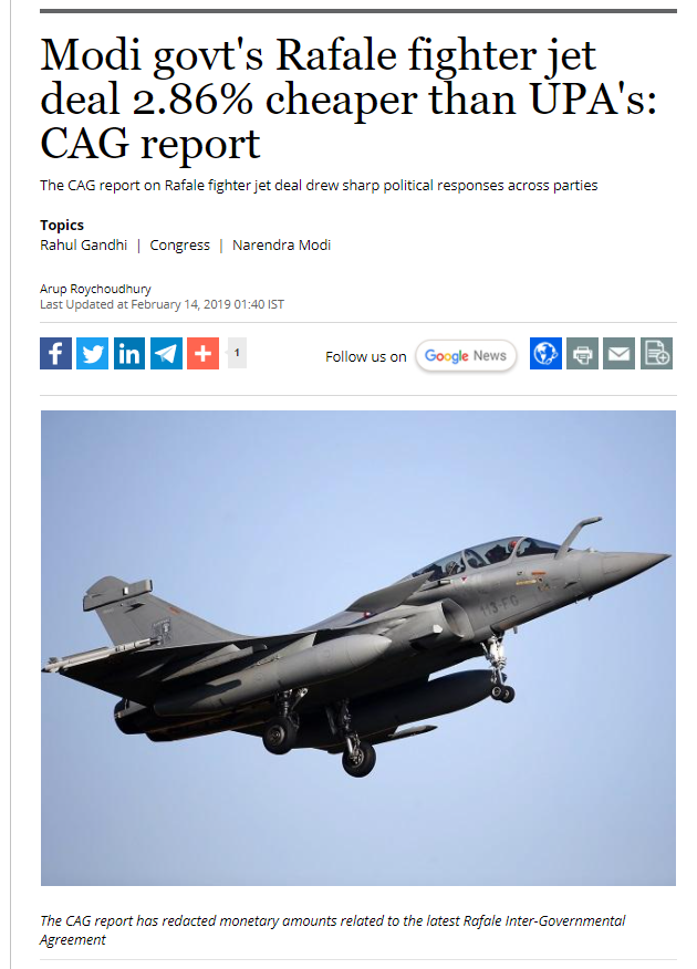 go4avinash's tweet image. CAG has clarified that NDA's Rafale deal is economical than UPA's, despite #Congress office bearers are spreading #HalfFacts. UPA's Rafale deal for 126 aircrafts would have cost some $25 billion. @AltNews Please "fact-check" from where this figure of ₹526 crore has come.