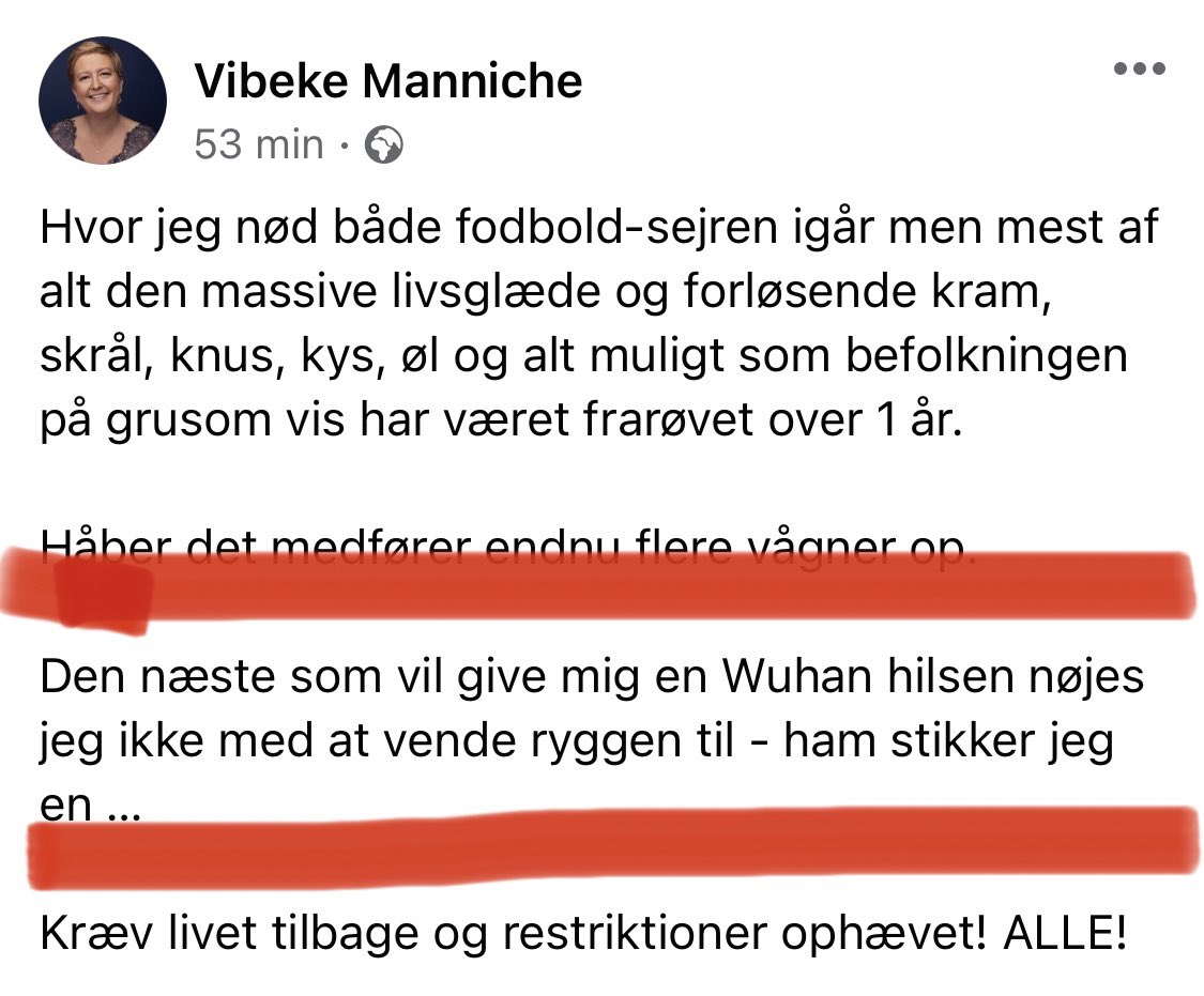 Too0909Too's tweet photo. Skal det her tolkes som om hun truer med vold? 😳 #manniche #vibekemanniche https://t.co/pzX33XUZpU