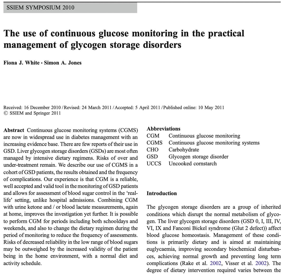 Our themed tweets begin (rather belatedly) with 'something old' at 2010:
The use of continuous glucose monitoring in the practical management of glycogen storage disorders
Fiona J. White and Simon A. Jones

doi.org/10.1007/s10545…