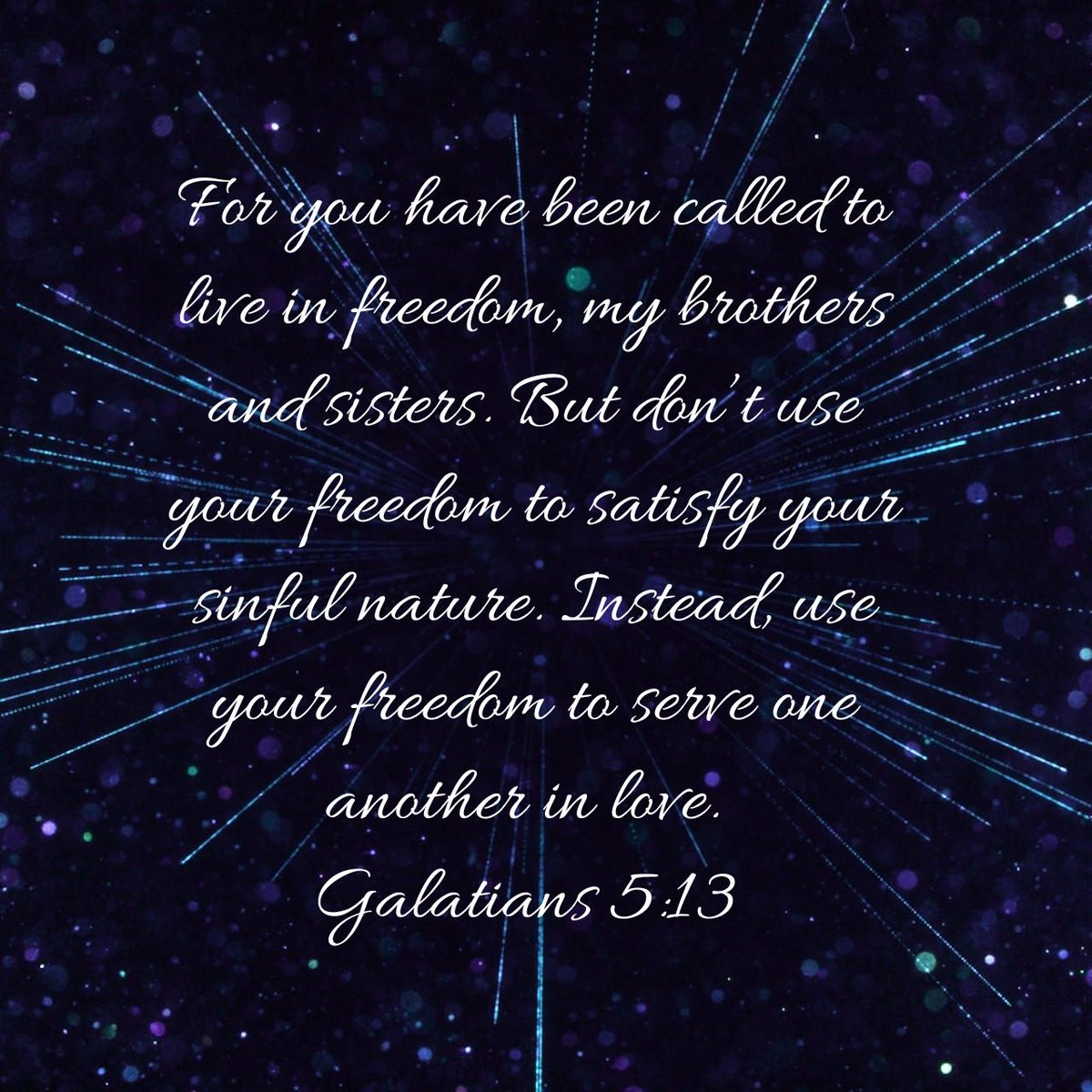 mel01brooks's tweet photo. For you have been called to live in freedom, my brothers and sisters. But don’t use your freedom to satisfy your sinful nature. Instead, use your freedom to serve one another in love.
Galatians 5:13 NLT

https://t.co/toZTzVla9U

Happy Sunday everyone and Happy 4th. Keep praying https://t.co/AoCtMqGIiv