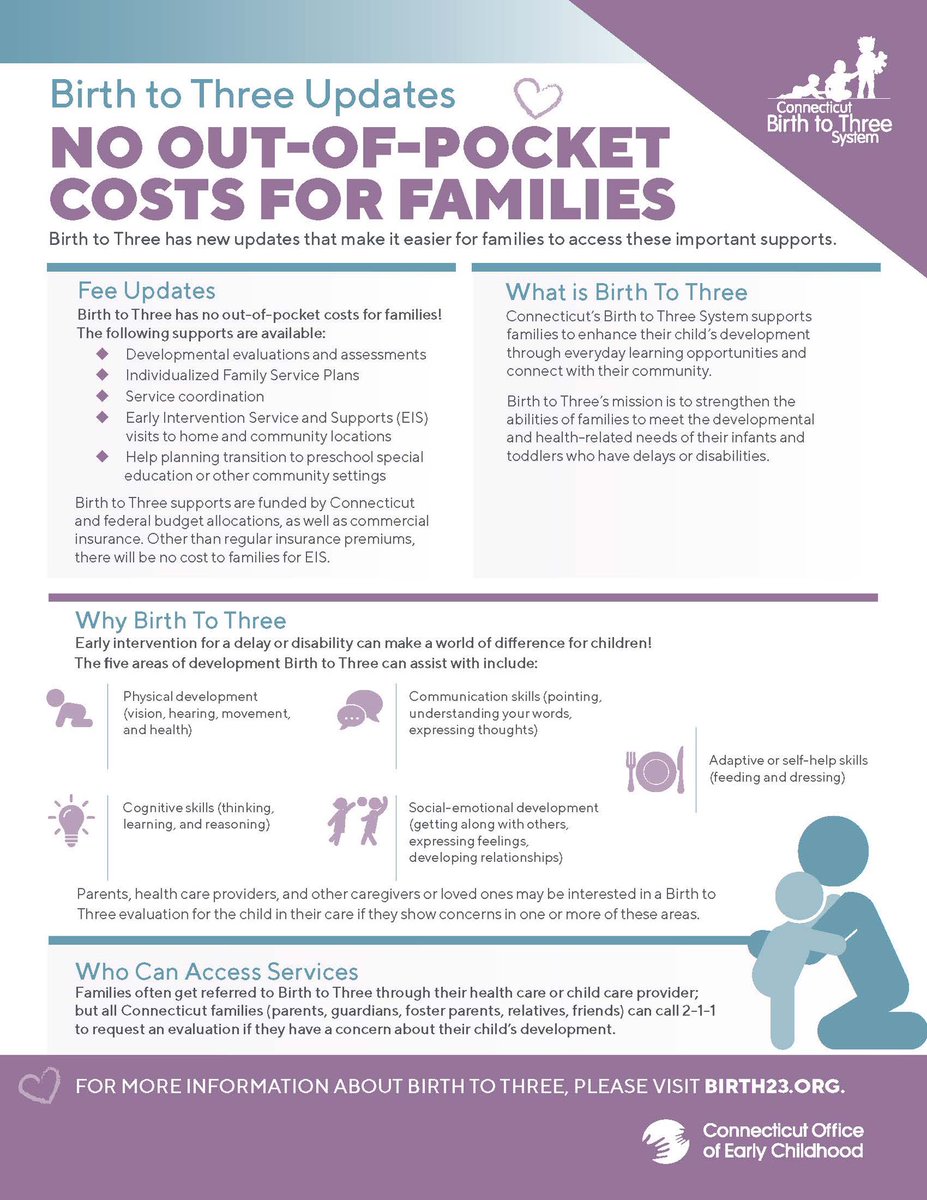 Did you hear the great news? Family Cost Participation fees have been eliminated with Public Act 21-46 in CT. All Part C Early Intervention services and supports in CT are available "at-no-cost" for all families! Help us spread the word!