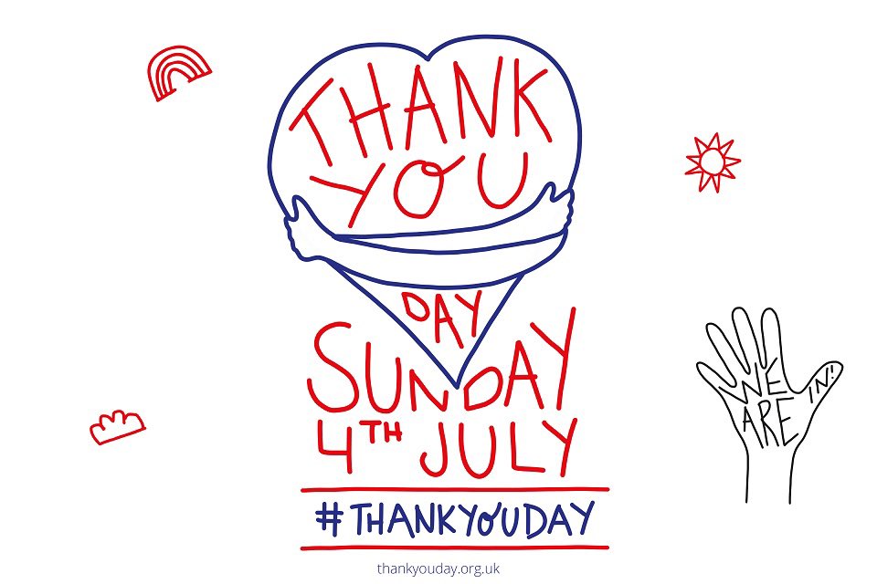 Thank You Day on Sunday 4 July is a community initiative with events and activity held across the country as a way of thanking each other and of building on the community spirit that so many felt during lockdown!
Choose some one and say Thank You!🙏🏻💚