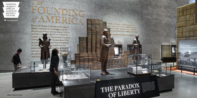 Thomas Jefferson drafted the Declaration of Independence and called slavery an “abominable crime,” yet he was a lifelong slaveholder. His statue stands in our Slavery &amp; Freedom exhibition with the names of the 600 men, women and children he enslaved at Monticello. #ANationsStory