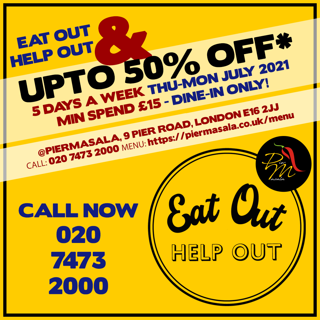 piermasala's tweet photo. #EOTHO is back! Up to 50% OFF when you #DineIn &amp; spend a minimum of £15 at #PierMasala #IndianRestaurant in #NorthWoolwich!

Pier Masala, 9 Pier Road, London E16 2JJ
📞 0207 473 2000 open 5pm
Menu👉 https://t.co/ZYeMrFZs4z

#CityAirport #Woolwich #LCY #CanaryWharf #E13 #E16 #E6 https://t.co/RC2Adkd3CV