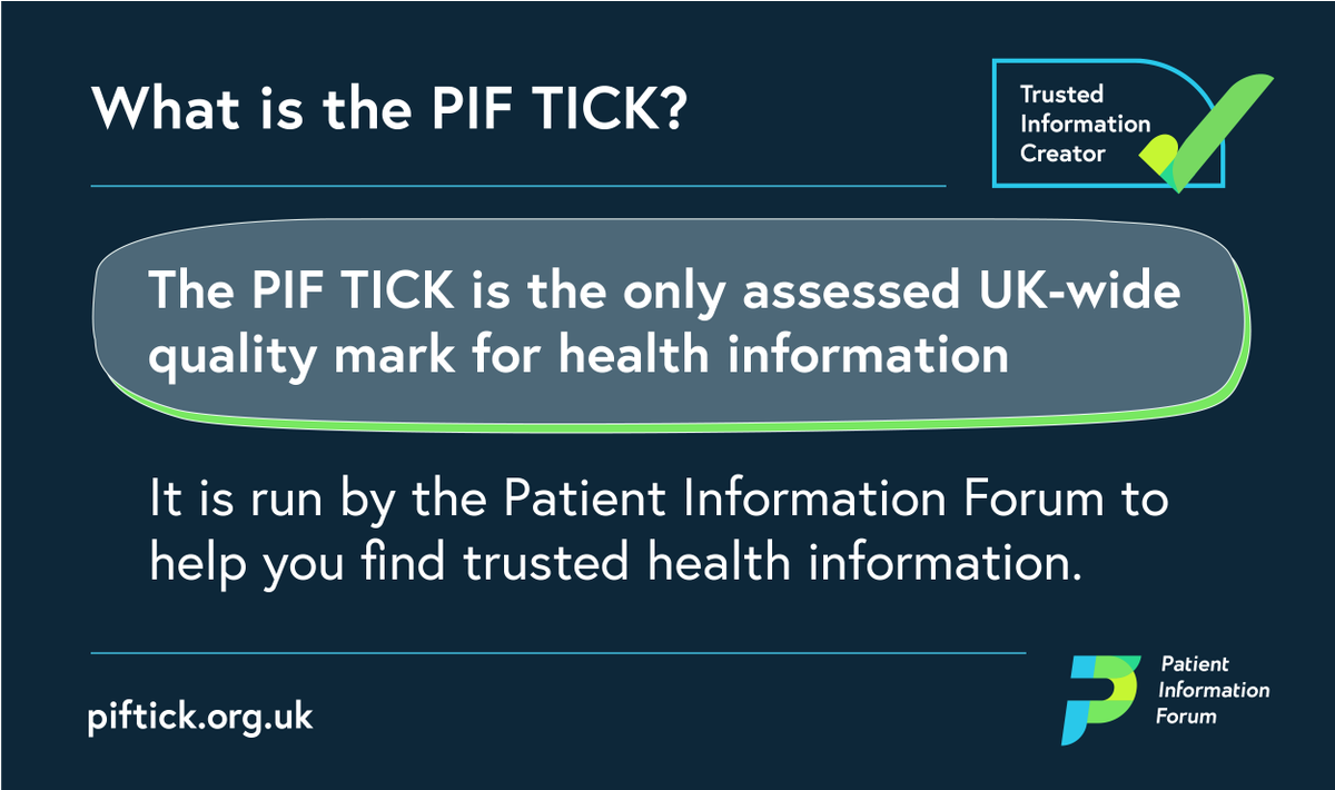 PiFonline's tweet photo. A new public website for the #PIFTick has launched today. The PIF TICK is the UK quality mark for #HealthInformation. The new site allows you to easily find out who has a PIF TICK and offers advice on finding trusted #HealthInformation. Find out more at https://t.co/Xm5wCa9USe https://t.co/i7tXLBp1qZ