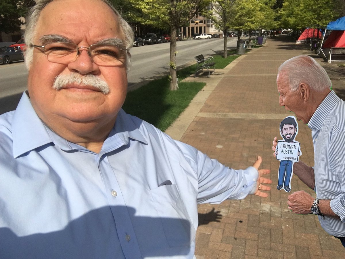 BillSpicewood's tweet photo. .@fredcantu celebrates Biden’s promise to work with #Austin city officials! #CleanUpAustin https://t.co/WjbJq52jyq