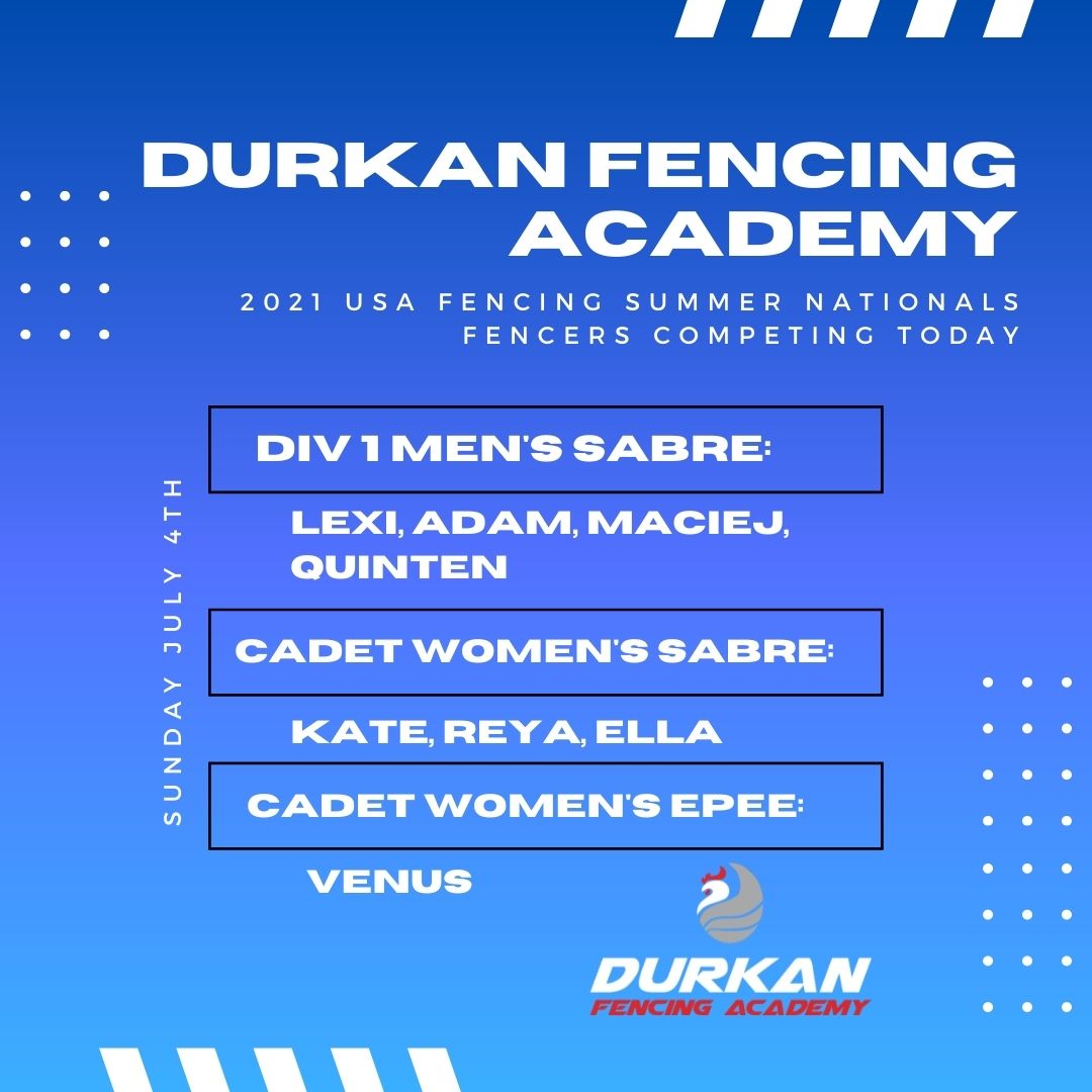 🎆Happy Fourth of July!🎇 Good Luck to our Fencers competing today @usafencing 2021 Junior Olympics and Summer National Championship. 🤺🤺

Follow the Live Results Here: fencingtimelive.com/tournaments/ev…