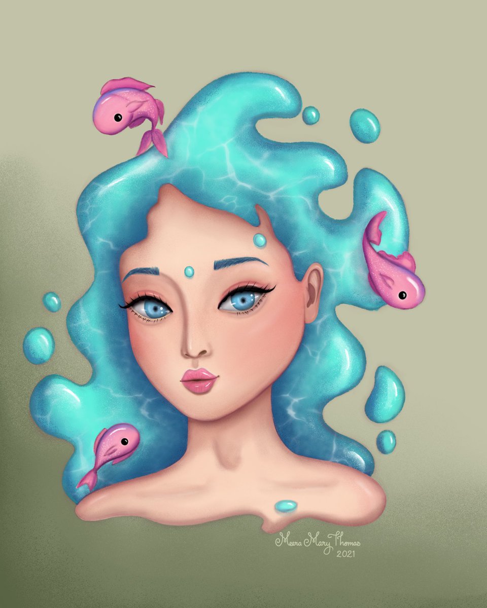 Aqua girl #aquagirl #digitalart #childrensbookart #cuteart #art #ArtistOnTwitter #artontwitter #girl #artwork #colorfulportrait #fishdrawing #watergirl #fantasyportrait #portraits