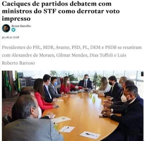 Esta imagem de 30 de junho de 2021 mostra que no Brasil NÃO HÁ SEPARAÇÃO DE PODERES, o que existe é um grupo armada para tomar o poder total do Brasil. Ministros do STF não tem que se reunir com Presidente de Partido nenhum.

<a href="/jairbolsonaro/">Jair M. Bolsonaro</a> <a href="/FlavioBolsonaro/">Flavio Bolsonaro</a> <a href="/sikerajr/">Sikêra Júnior</a>