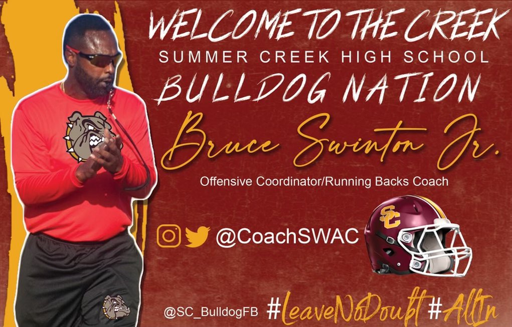 Welcome to Summer Creek Football, Coach Swinton! We are excited to have you a part of the Bulldog Family! #ALLIN