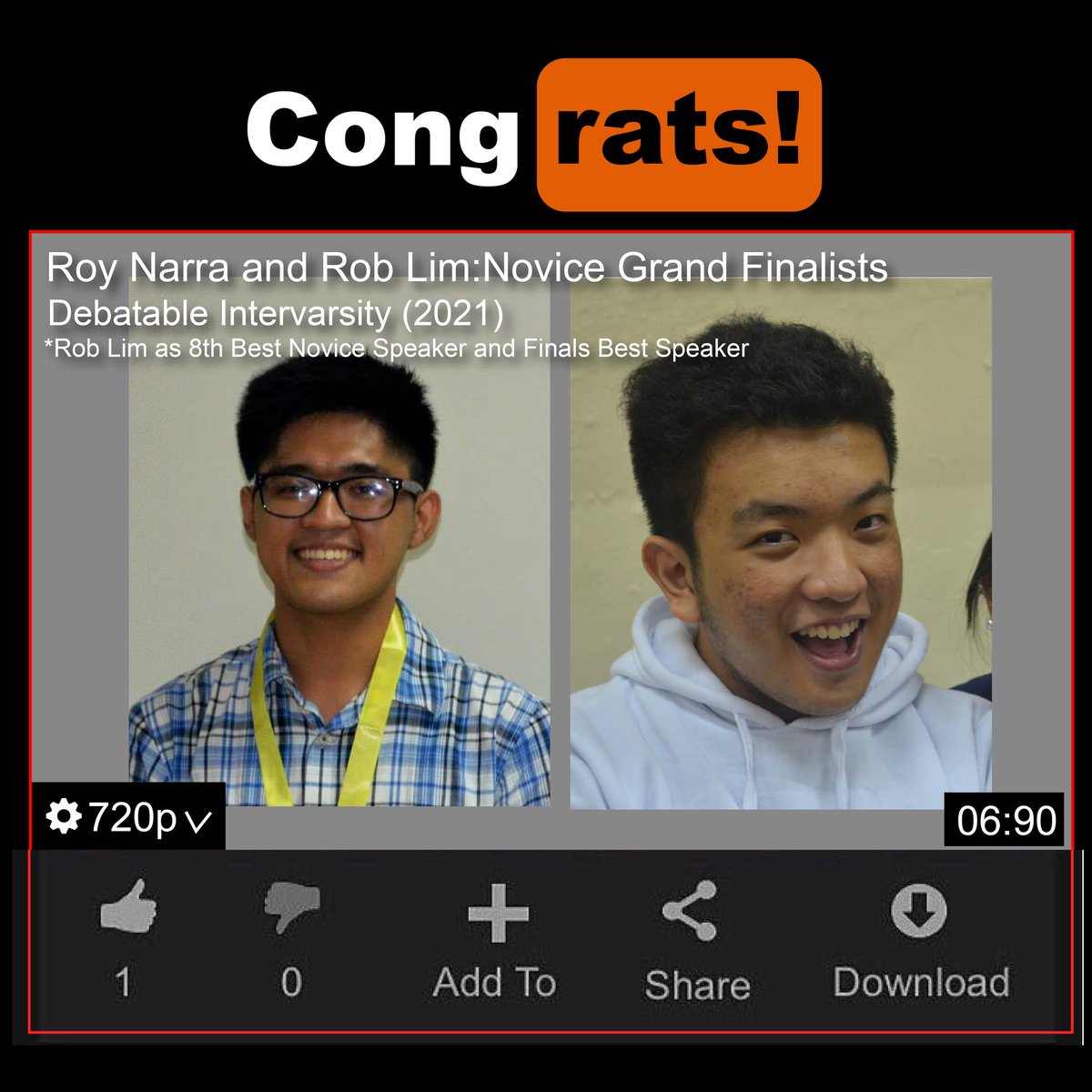 AB_Debate's tweet photo. We would like to congratulate our alumni, Roy Narra and Rob Lim, for advancing in the grand finals with their outstanding performance during the recently concluded Debatable IV! Truly, an embodiment of the spirit of the Parliament! https://t.co/DaHOKGEevv