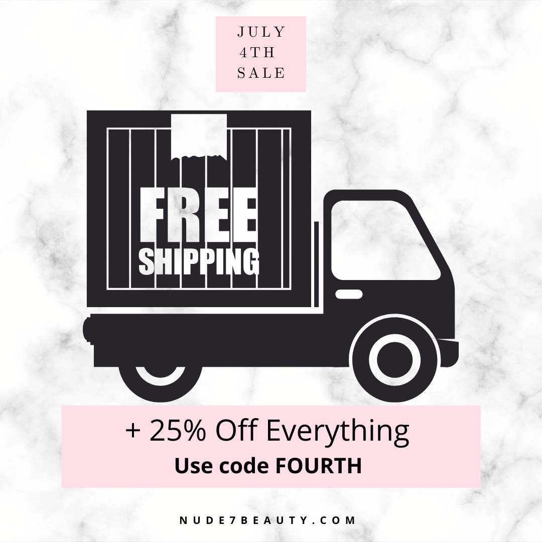 Celebrate July 4th with FREE Shipping + 25% off your order when you use code FOURTH 😀🛍✈🙌🏽
.
.
#nude7beauty #naturalbeauty #skincare #skincareproducts #lipstick #mattelips #liquidmatte #nudelipcolor #minklashes #eyelashextensions #savvyblogging #lipstickaddict #july4