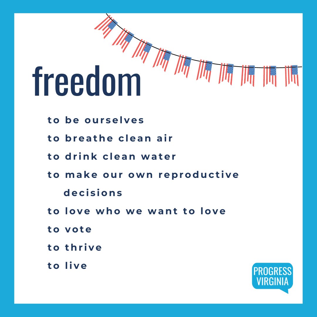 ProgressVA's tweet image. We want freedom for everyone. There's still a lot of work to do to get there. We saw some amazing laws go into effect this year. Let's vote for candidates in November who will keep the progress going!
#ProgressVa #July4 #ForAllOfUs