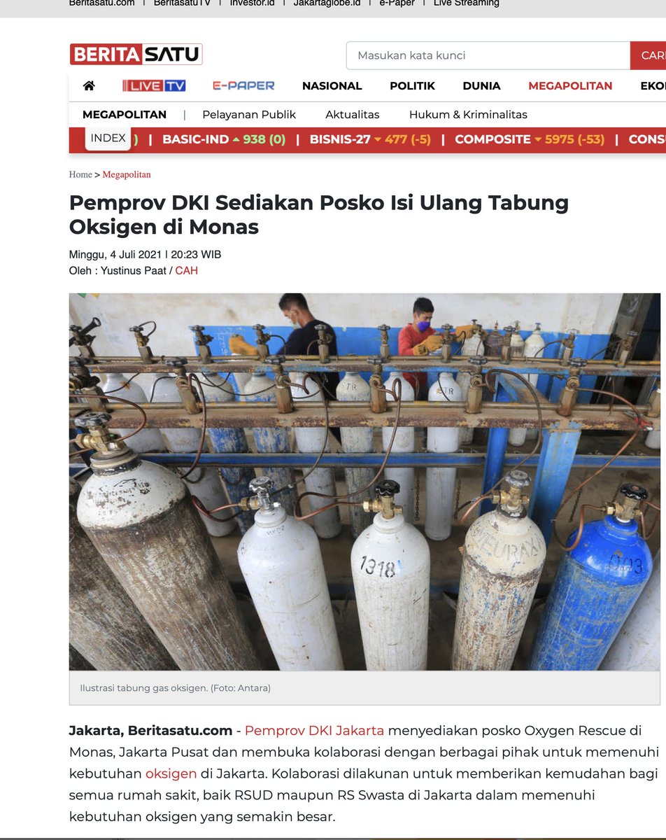 ismailfahmi's tweet photo. Pemerintah punya semua power dan resource. Contoh Ini @DKIJakarta dengan Krakatau Steel. Perlu dibanyakin  pengadaan oksigen seperti ini. Kalau bisa free.

Kalau semua BUMN ikut turun, nyiapin pengisian ulang di banyak tempat, akan solved. Kl ndak, rakyat nyari sendiri2. https://t.co/L6wIUR3wwR
