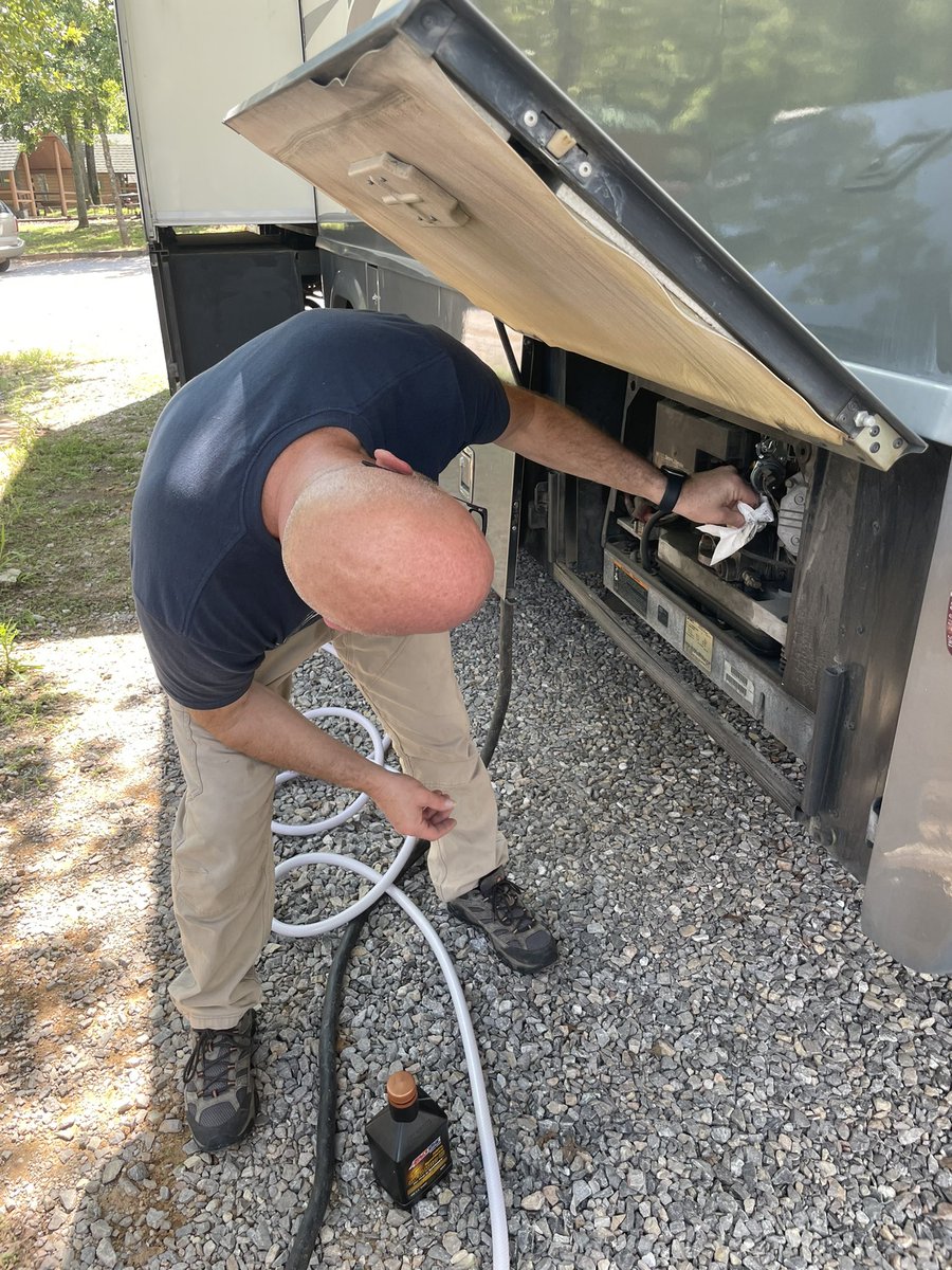 SageWebbWrites's tweet photo. RVs don’t demand quite as much maintenance or attention as boats, but they still need their checkups. Yesterday involved giving the generator some attention while we enjoyed the Oklahoma City KOA. No, despite his role as director of operations, RV🐶 didn’t contribute a whole lot. https://t.co/MIqA50cnM4