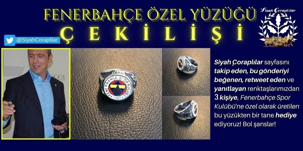 siyahcoraplilar's tweet photo. 🔥ÇEKİLİŞ VAKTİ | 

200 bin takipçi yolunda adım adım ilerlerken özel üretim Fenerbahçe yüzüklerinden 3 takipçimize hediye ediyoruz ! 

Tek yapmanız gereken bu tweeti RT yapıp sayfamızı takip etmeniz! 
Bol şans dileriz. https://t.co/wAwLuOndRO
