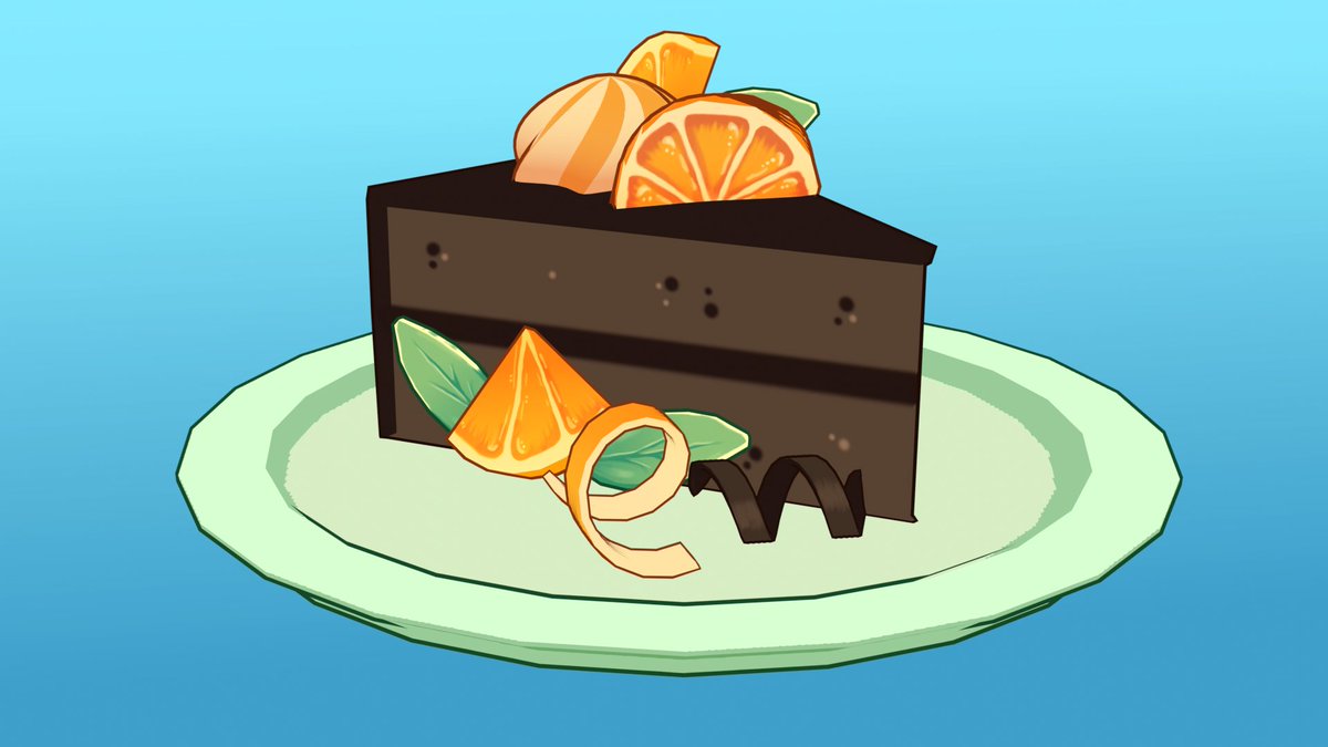 DarthnekoArt's tweet photo. First attempt at an npr low poly style in Blender. Followed the amazing tutorial by @lumchii and @polygonrunway with a lot of personal twists. Mmm, chocolate orange! Proud of the orange slices, painted it all with the mouse. Super happy to know how to do hand paint and lines. https://t.co/9gL6HAJYpA