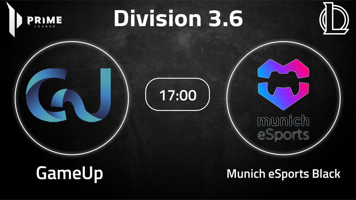 GameUp (@gameup_eu) on Twitter photo Today is our third matchday in #PrimeLeague Division 3.6.
🆚 <a href="/munich_esports/">Munich eSports e.V.</a>
⏰ 17:00 UTC +2
Let's fight for the top places of the scoreboard. 💪
#LeagueofLegends #eSports #GUwin Today is our third matchday in #PrimeLeague Division 3.6.
🆚 <a href="/munich_esports/">Munich eSports e.V.</a>
⏰ 17:00 UTC +2
Let's fight for the top places of the scoreboard. 💪
#LeagueofLegends #eSports #GUwin