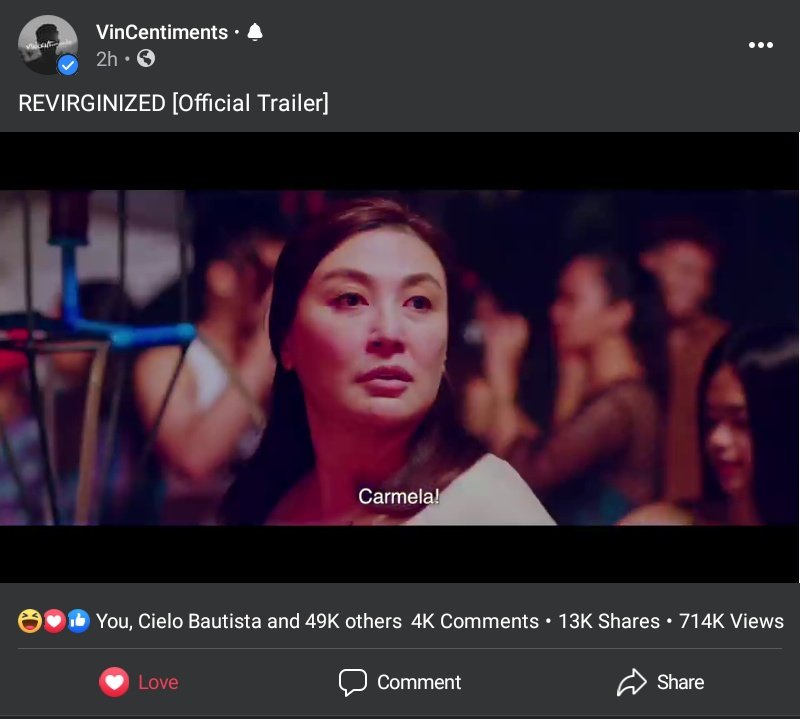 elaisamari's tweet photo. The power of Sharon Cuneta. 714k views in just 2 hours? HELLO?!!! ❤️ MISS MA'AM @sharon_cuneta12, YOU DROPPED THIS 👉👑

#ReVirginized https://t.co/doHexiiuNq