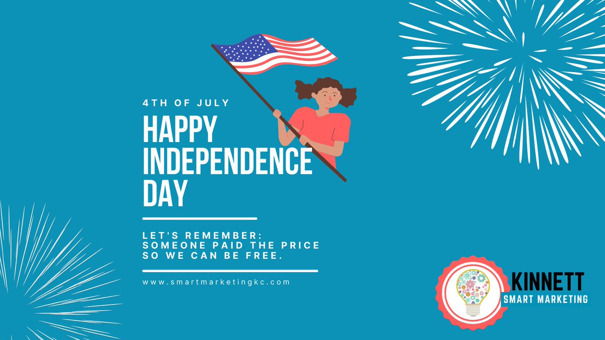 SmartKinnett's tweet photo. Happy Independence Day from the Kinnett Smart Marketing Team! Have fun out there! #fourthofjuly #4thofjuly 💥💥💥 #independenceday2021 #july #fireworks #america #usa #redwhiteandblue #freedom #summer #holiday #patriotic #celebrate #smartmarketingkc #kcmarketing #smallbizkc https://t.co/IuhjBRZXT6