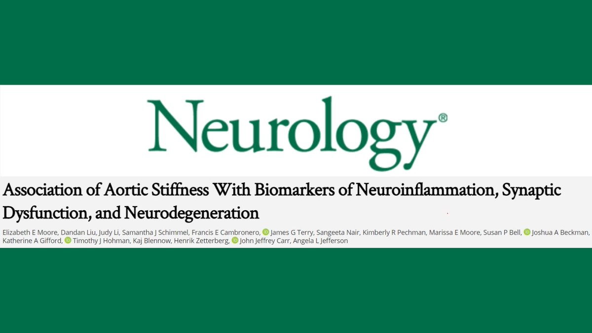 Angela Jefferson (@ajthescientist) on Twitter photo Our new paper published in <a href="/GreenJournal/">Neurology Journal</a> examines the neuropathology correlates of aortic stiffening (bit.ly/3fUBn4Z) - a necessary step in understanding how vascular disease affects the brain and #Alzheimers disease. Takeaways below. @VUMCNeurology @VandyAlz (1/8) Our new paper published in <a href="/GreenJournal/">Neurology Journal</a> examines the neuropathology correlates of aortic stiffening (bit.ly/3fUBn4Z) - a necessary step in understanding how vascular disease affects the brain and #Alzheimers disease. Takeaways below. @VUMCNeurology @VandyAlz (1/8)
