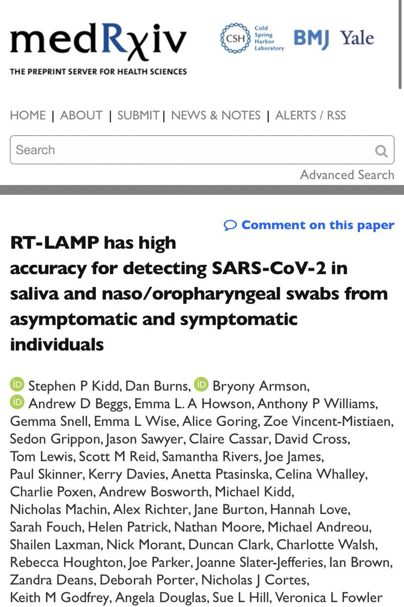 Here’s some research we’ve been involved with @kiddomicrobio and many others - showing that direct and RNA based LAMP for SARS-CoV-2 detection is highly sensitive and specific and provides an alternative methodology over RT-qPCR - medrxiv.org/content/10.110…