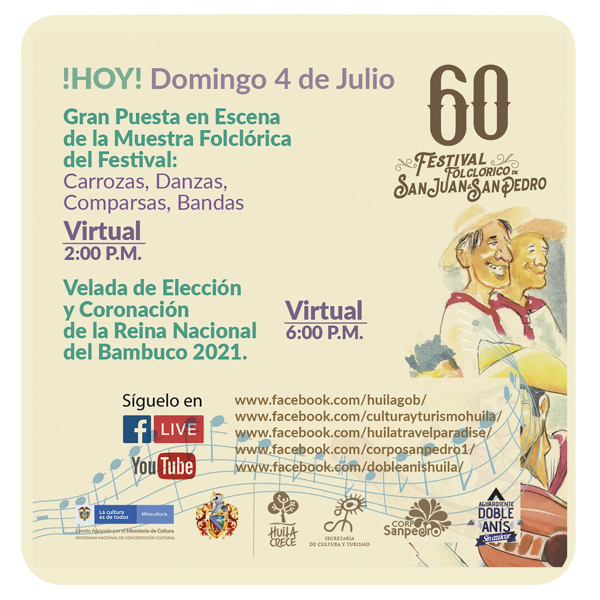 #FestivaldelBambuco 🎉Agéndate con el Festival 
¡Huila Crece con Cultura! 🌳🧡
👉🏽Brindo #DobleoNada con #AguardienteDobleAnís