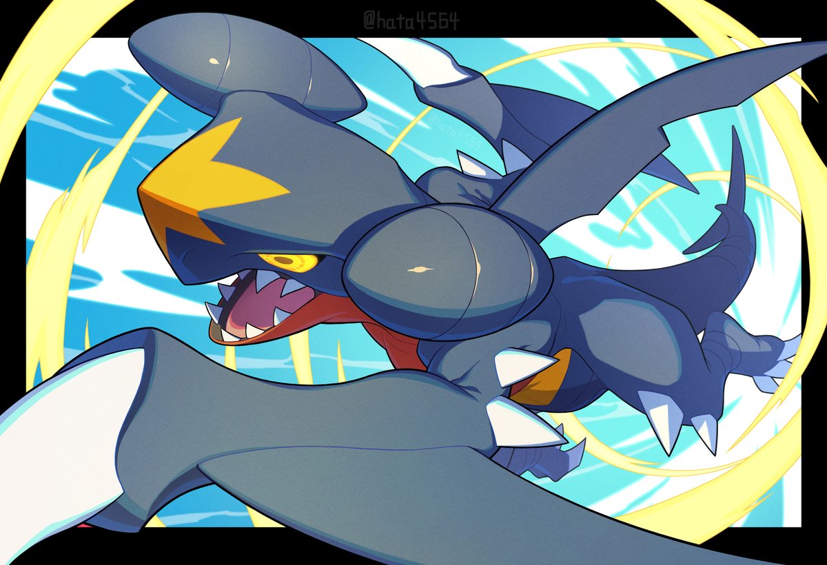 garchomp no humans pokemon (creature) open mouth solo sharp teeth teeth colored sclera  illustration images
