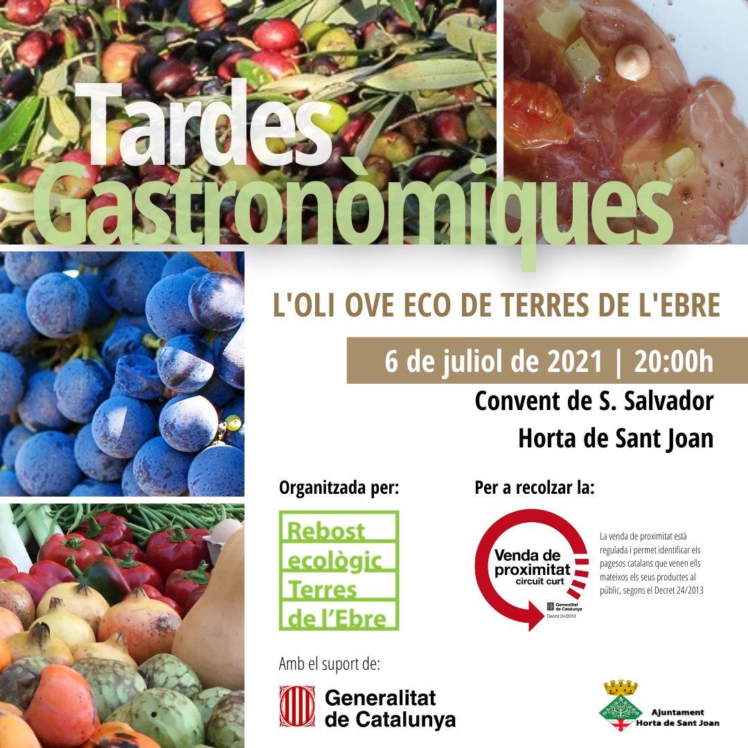 L'oli OVE de les #TerresdelEbre protagonitzarà la 2a Tarda Gastronòmica de #lorebostecologic on assaborirem les varietats eco locals a través dels tastets del restaurant El Bistrot.
Info i reserves: comunicacio@lorebost.eco
Entrada 15€
Gratis membres i Amics de Lo Rebost