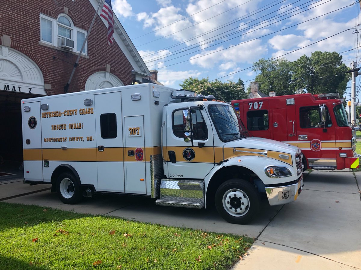 BCCRS's tweet photo. Today, our volunteer EMTs and paramedics are putting a new ambulance in service that will respond from the Chevy Chase Fire Department, improving EMS coverage and ambulance response times in Chevy Chase and nearby communities. #M707 #A707 #EMS #mcfrs #neighborshelpingneighbors https://t.co/kIHiH1dYba