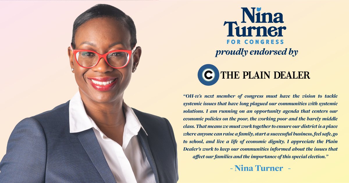 ninaturner's tweet photo. Today our movement received the endorsement of The Cleveland Plain Dealer. Thank you!

We have an historic opportunity to deliver an agenda that puts working people at the center of our economy. To get there we need a Congress made up of leaders who never forget their purpose. https://t.co/Y1UgaKEyRj