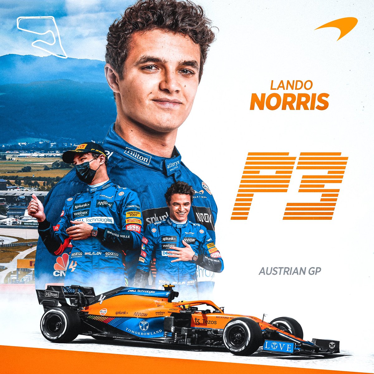 SUPER LANDO! 🤩 It’s a podium for @LandoNorris at the #AustrianGP. What a drive. You deserve this, Lando! 🇦🇹