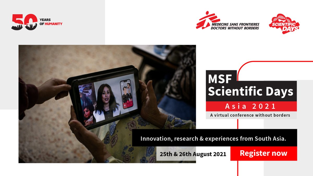 MSF_SouthAsia's tweet photo. #MSF #ScientificDays - #Asia 2021
Register now to join our 2-day online conference presenting innovation and research from our field programmes around the world.
It’s free and open-for-all. Register here - https://t.co/H7kemJMDy9 https://t.co/GfmsrCr23m