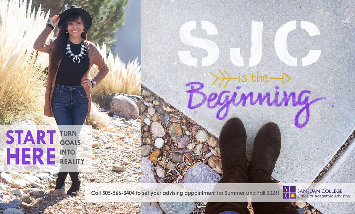 SanJuanCollege's tweet image. START HERE! Summer and Fall 2021 Registration is open! Call 505-566-3404 to schedule an advising appointment. #SanJuanCollege #SuccessMatters