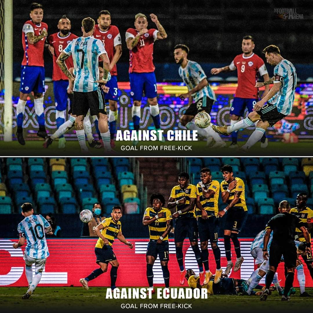 60+ free kicks have been taken in both Euro and Copa America combined and only two of them resulted by Goals.

Both of them were scored by Lionel Messi. 👏