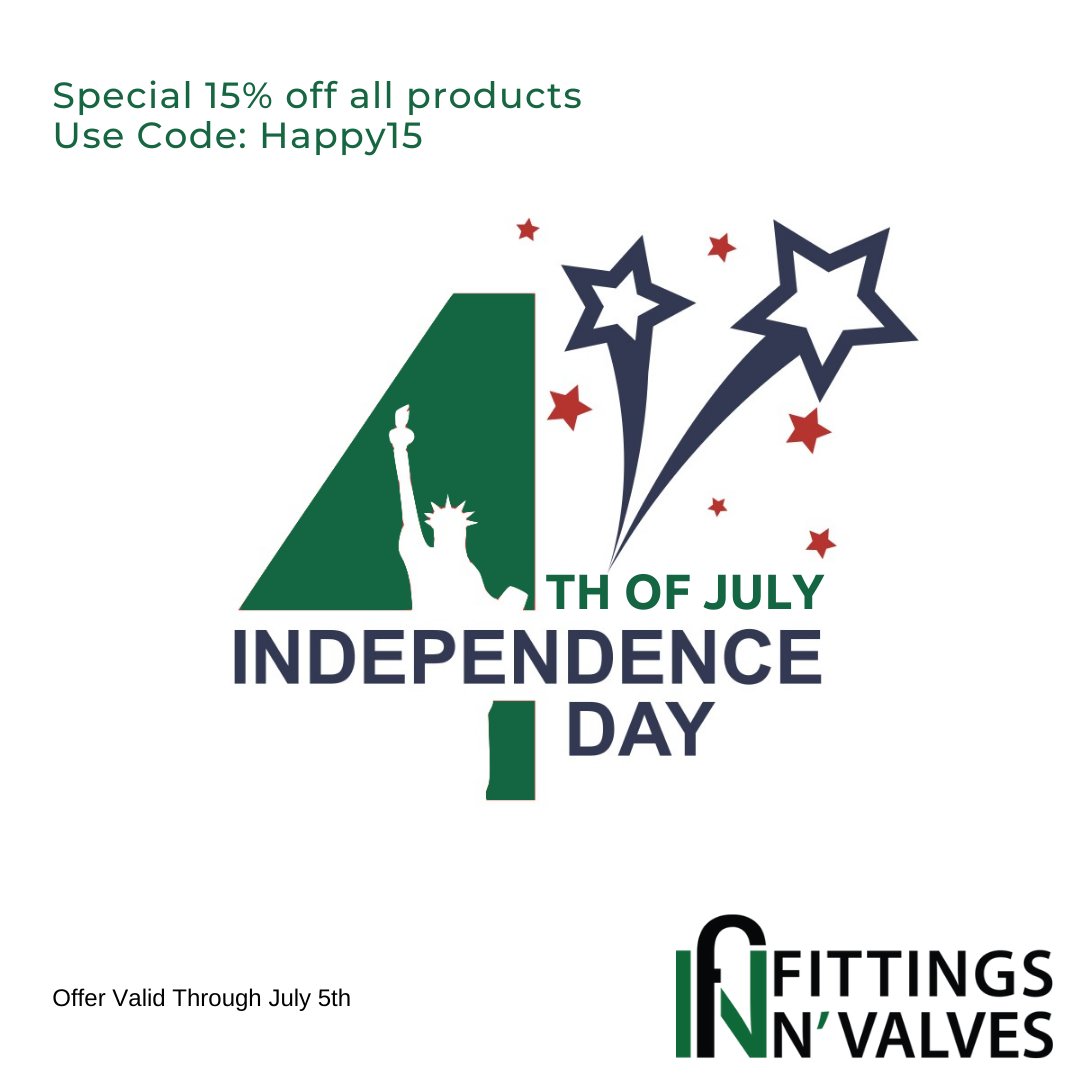 Happy Independence Day from your trusted suppliers! 
Find out how we can help with your project by following this link fittingsnvalves.com

USE CODE: HAPPY15 is code for 15% off all weekend through July 5.