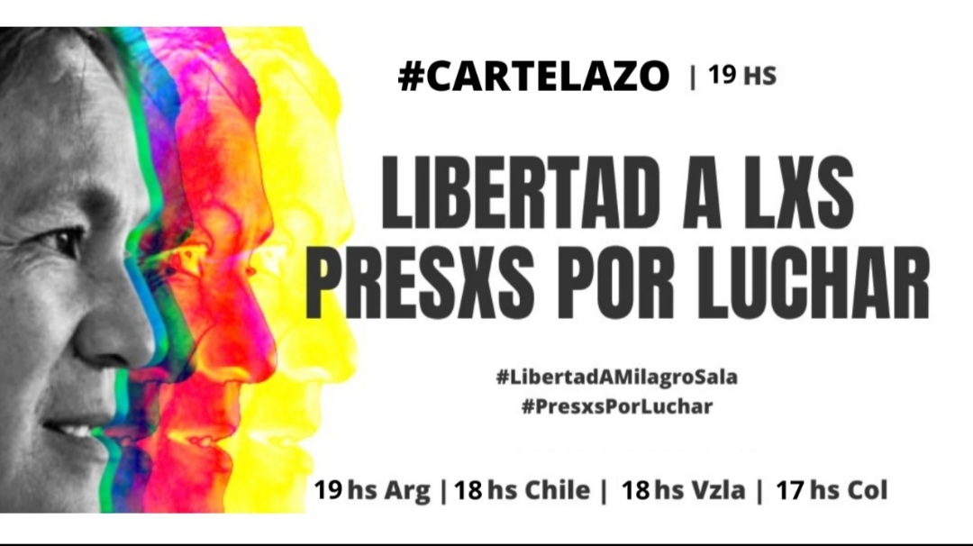 *Domingo 4 de Julio / 19 hs* Cartelazo *Libertad a lxs #PresxsPorLuchar* Te invitamos este domingo a subir a las redes tu foto pidiendo por la libertad a lxs #PresxsPorLuchar. 🔥 Exigimos Libertad a les #PresxsPorLuchar en toda *América Latina!*