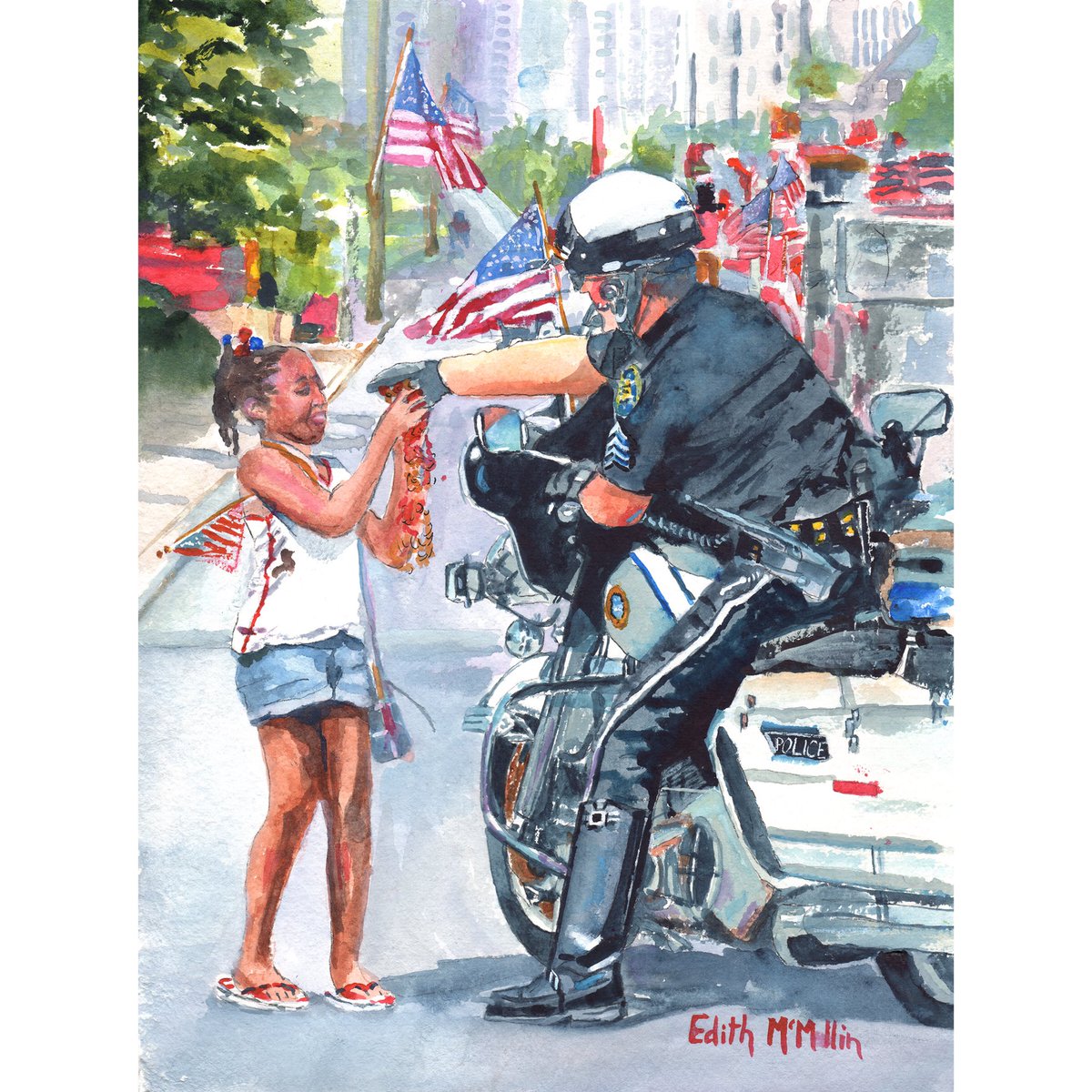 EdithMcMullin's tweet photo. “The Gift” — Get in the parade, visit with family, enjoy barbecue and fireworks!

Original watercolor painting by @edithmcmullinfineart 
🖌🖌🖌🖌
#originalart #fineart #edithmcmullin #watercolor #watercolorpainting #JulyFourth #IndependenceDa #TheGift #America #FourthOfJuly https://t.co/39VTUrE2Ae