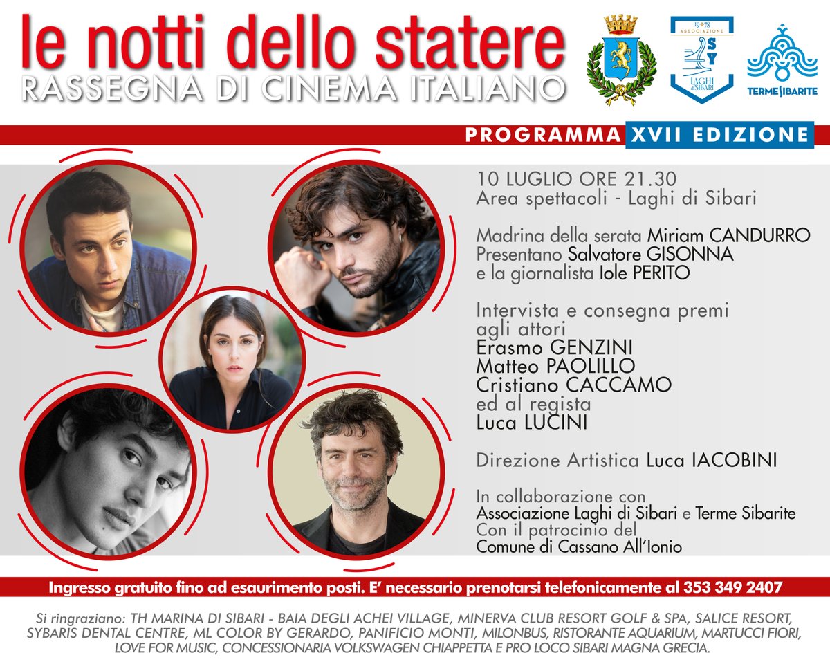 lucarango88's tweet photo. Nella cornice dei Laghi di #Sibari il 10 luglio si terrà la XVIIed de "Le Notti dello Statere". Verranno premiati @ErasmoGenzini, @matteopaolillo2, Cristiano #Caccamo e Luca #Lucini. Presentano @SGisonna e Iole Perito. Madrina della serata @miriamcandurro
https://t.co/JRHPt3nSND https://t.co/RTCzf52hSe