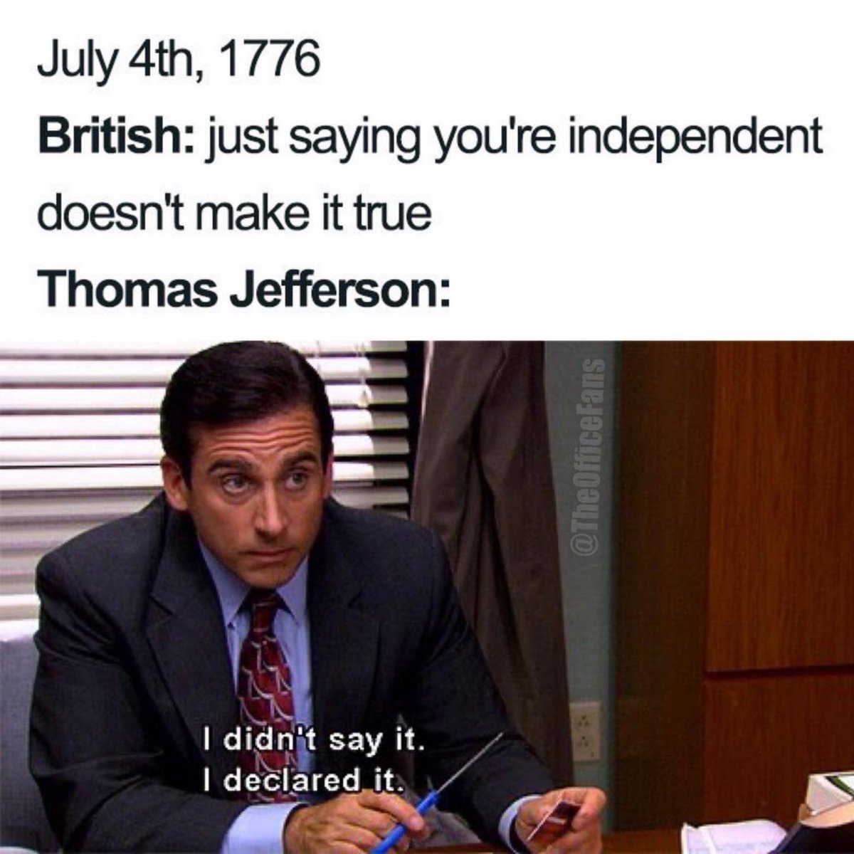 LOL 😂 
HAPPY 4TH OF JULY, EVERYONE! STAY SAFE, TONIGHT! 🇺🇸💥🎇🎆😊
•
•
•
•
#RealEstate #RealEstateAgent #Realtor  #KellerWilliamsRealty #TheMarketplace #FourthOfJuly #Independence #IndependenceDay #1776 #ThomasJefferson #British #Fireworks #StaySafe #TheOfficeMeme #LasVegas