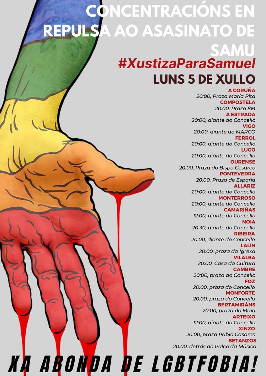 Nova actualización das concentracións convocadas pola comunidade 🏳️‍🌈 en distintos puntos da xeografía galega 👇