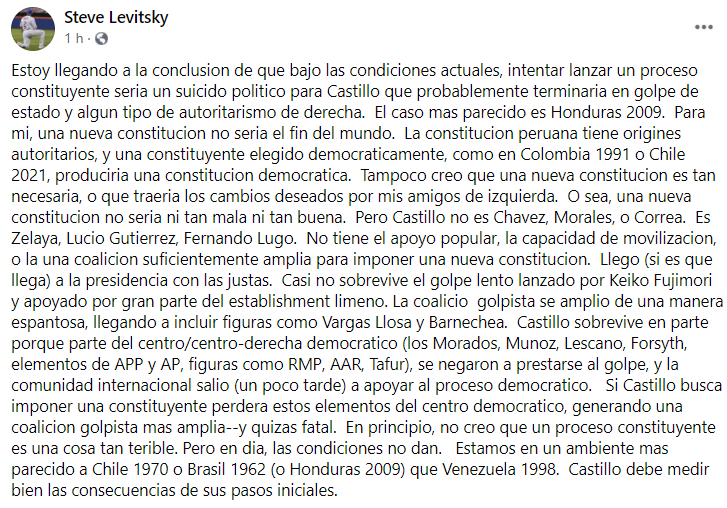 Cholega's tweet photo. Sobre la propuesta de iniciar un proceso de elaborar una Nueva Constitución, la opinión de Steve Levistky. https://t.co/IrVu0Ox7Ev