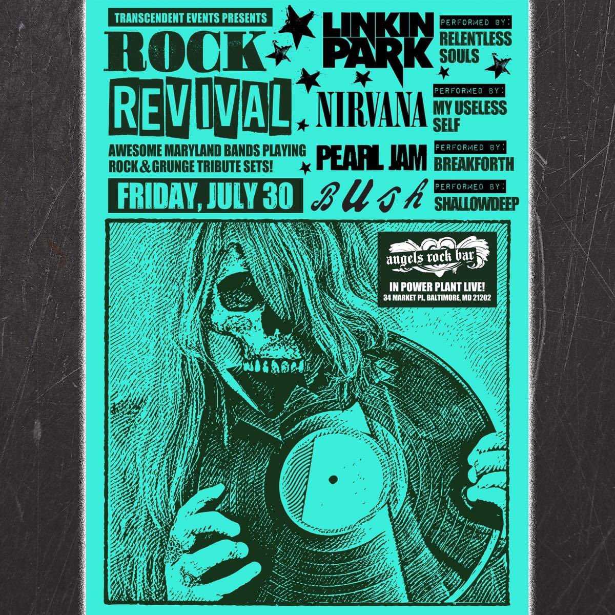 BreakforthMusic's tweet image. LFG!!! We’ll be paying tribute to one of our all times favorites, @PearlJam , on July 30th at Angels Rock Bar in @POWERPLANTLIVE ! @TranscendentMD is killing it with this return to live music!!