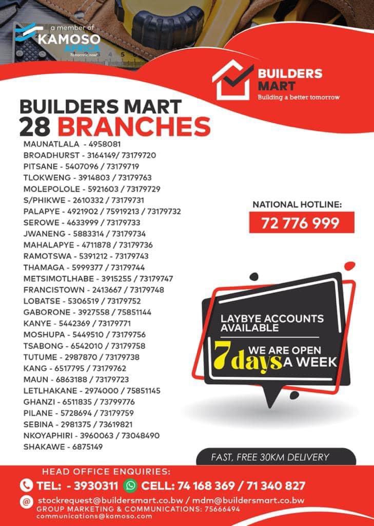BuildersMart_BW's tweet photo. @banx85 @The_Cookoff We are in talks with many unions &amp; parastatals to assist with schemes that will assist with the much needed housing for their members/ employees. A roof for every Motswana is our priority at #BuildersMart 💎🇧🇼🇧🇼 home 🏡 ownership for Bw 🇧🇼 https://t.co/wNY3sDlPZ0