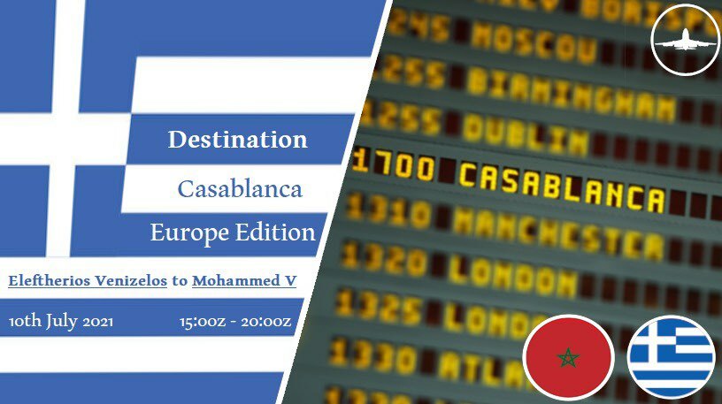 IVAO_GR's tweet photo. [10 JUL | 15z-20z] Athens - Casablanca

Join us on Saturday, 10th July at 15:00z and fly from Athens to Casablanca! Enjoy the beautiful Mediterranean Sea from above!

See you all in the skies

@IVAOMorocco 
#ivaogreece #ivaogr #ivaomorocco #ivao #ivaoaero #mediterranean #greece https://t.co/hVA7wMM5Yk