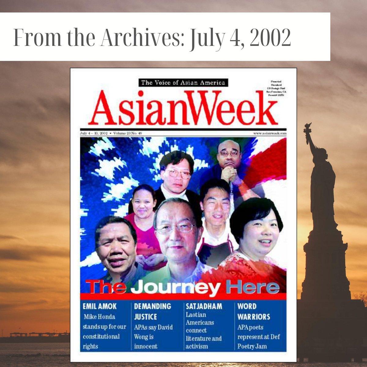 AsianWeekDB's tweet image. From the Archives: July 4, 2002: &quot;The Journey Here: Seven Stories of Coming to America&quot;
These are the stories of seven immigrants from different, separate backgrounds and how the came to arrive in the “Land of the Free.”
