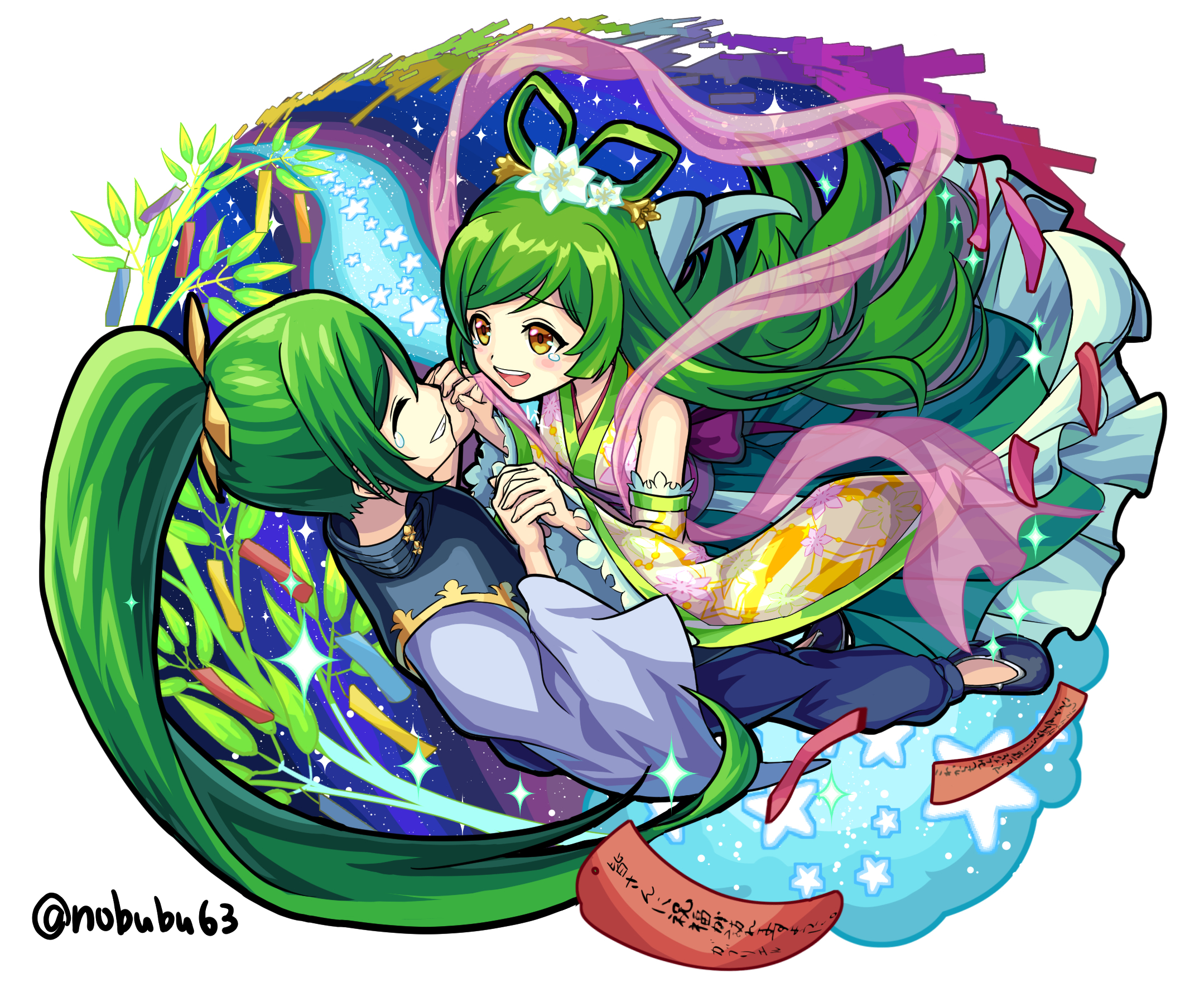 ノブメ 有償のみイラスト依頼受付中です モンスト モンストイラスト 七夕イラスト 祝福を祈念する織姫と彦星 ガブリエル ガブリエル T Co 4u6eu098e1 Twitter