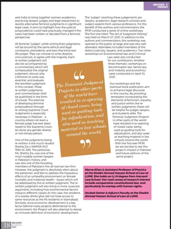 PAKFJP's tweet photo. We are delighted to share that the PFJP has been featured in Saima Waheed Gender Initiative’s (SWGI) Gender Bi-Annual. The feature is published as part of the Gender and Design section and sheds light on the objectives of the ongoing Project under the leadership of its Founders. https://t.co/d6cTVshGzL